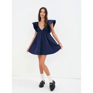 For Love and Lemons Clementine Mini Dress RARE Navy Babydoll Size Large